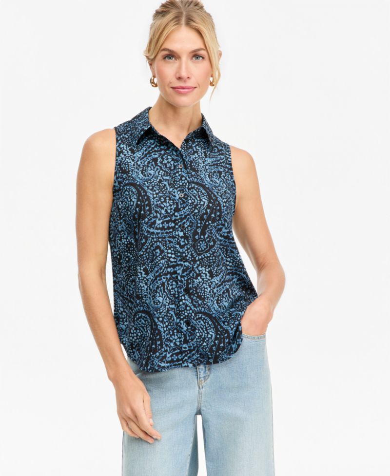 Women's Paisley Sleeveless Button-Down Blouse