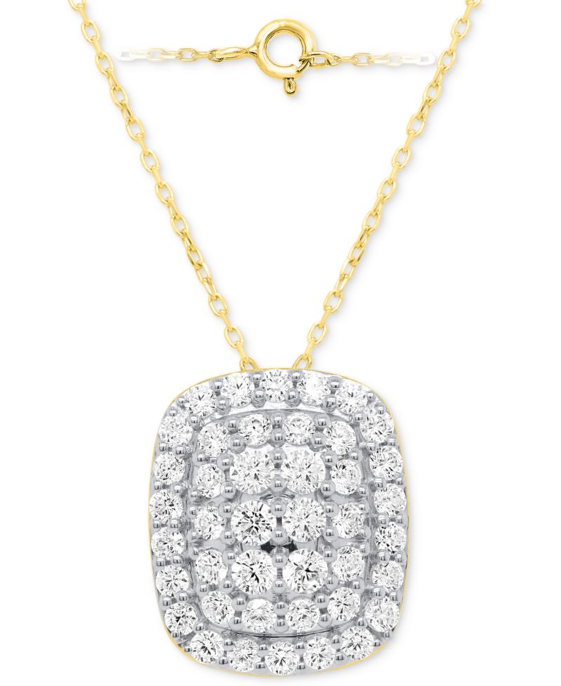 Lab-Grown Diamond Cushion Cluster 18" Pendant Necklace (2 ct. t.w.) in Sterling Silver or 14k Gold-Plated Sterling Silver
