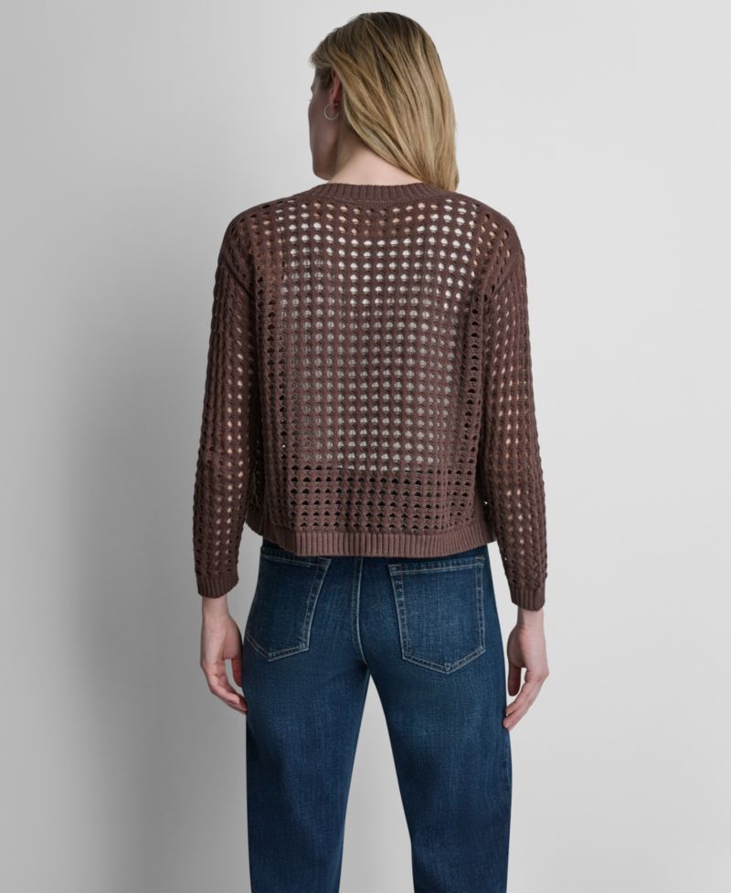 Women's Open-Stitch Drop-Shoulder Cardigan Sweater