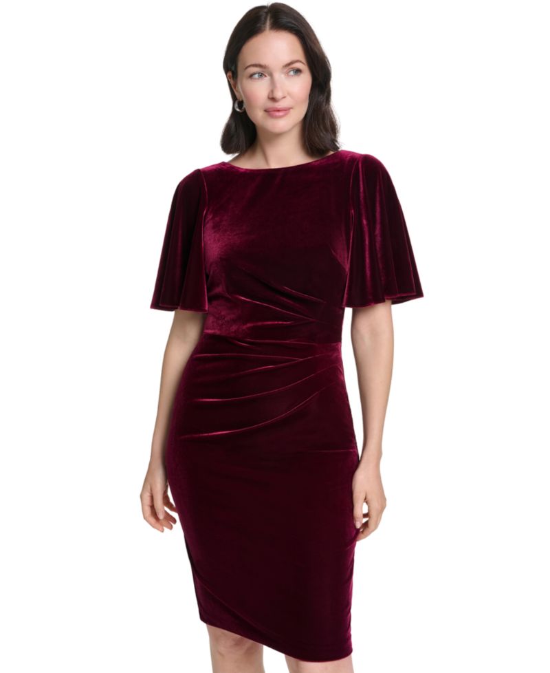 Petite Boat Neck Velvet Dress
