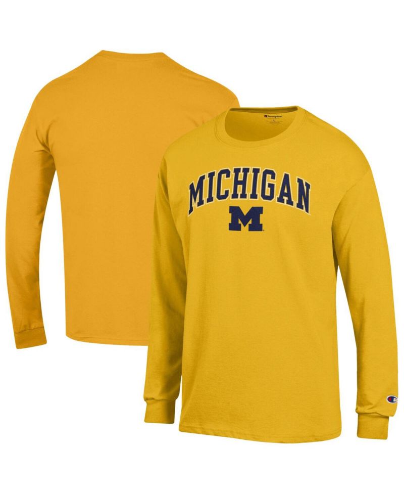 Men's Maize Michigan Wolverines Arch Over Logo Long Sleeve T-Shirt