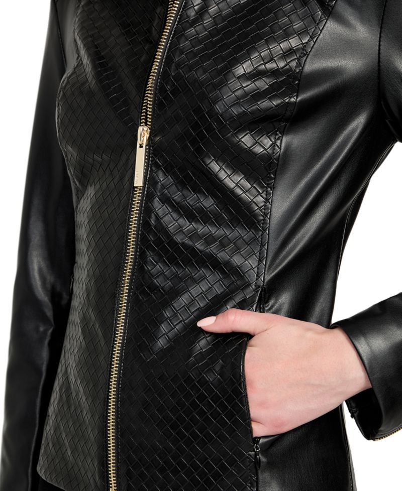 Women's Faux-Leather Basketweave Jacket