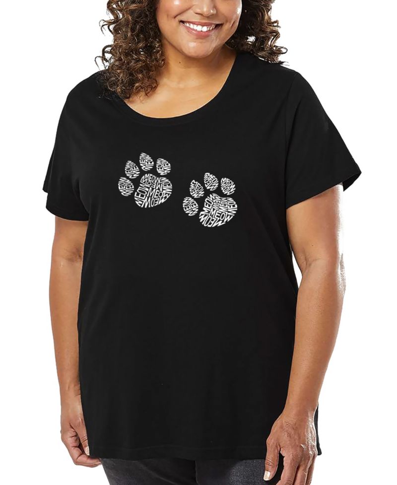 Plus Size Meow Cat Prints Word Art T-Shirt