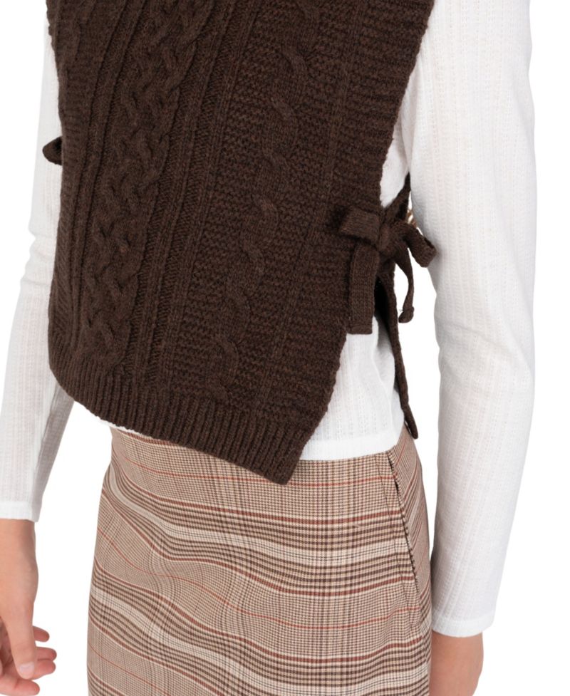Girls' 7-12 Cable Knit Sweater Vest, Long-Sleeve T-Shirt and Plaid Ponte Skort, 3-Piece Set