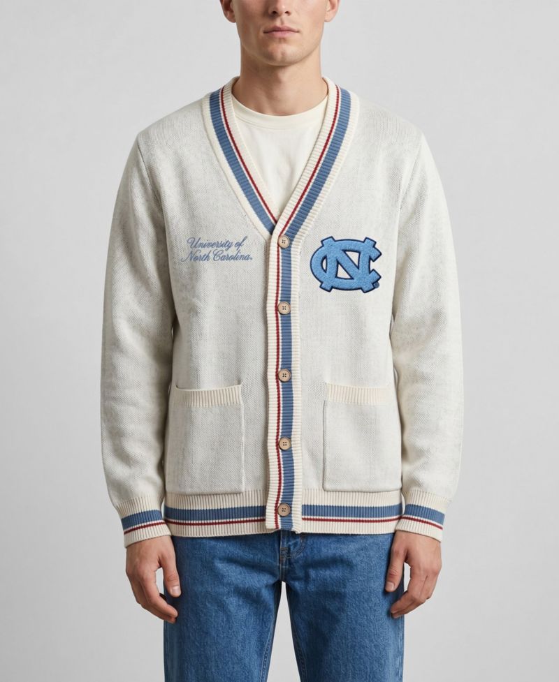 Men's and Women's Natural North Carolina Tar Heels Americana Striped Full-Button Cardigan