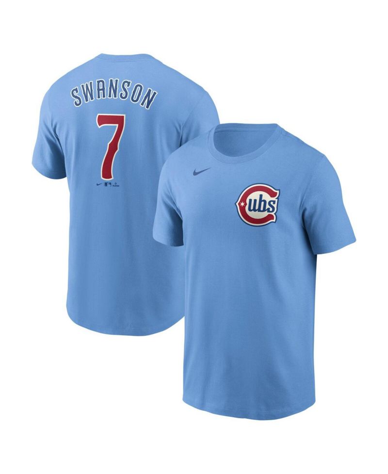 Men's Dansby Swanson Baby Blue Chicago Cubs Fuse Name & Number T-Shirt