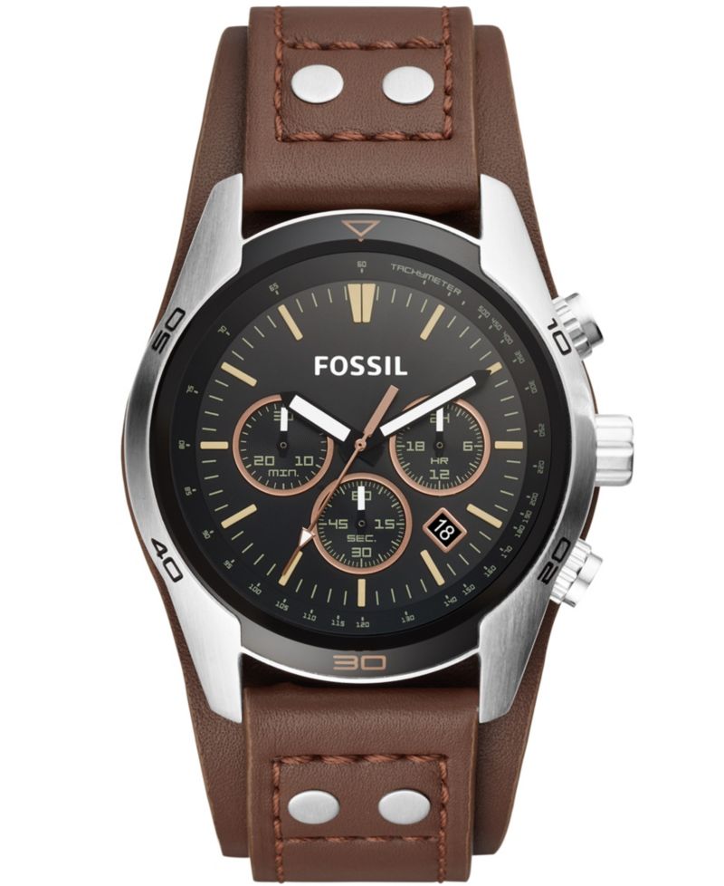 Men's Coachman Brown Leather Watch 45mm