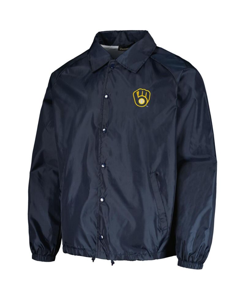 Men's Navy Milwaukee Brewers Coach's Raglan Full-Snap Windbreaker Jacket