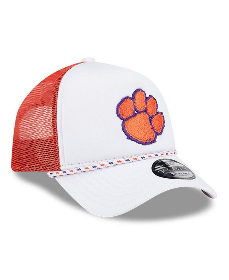 Men's White/Orange Clemson Tigers Court Sport Foam A-Frame 9FORTY Adjustable Trucker Hat