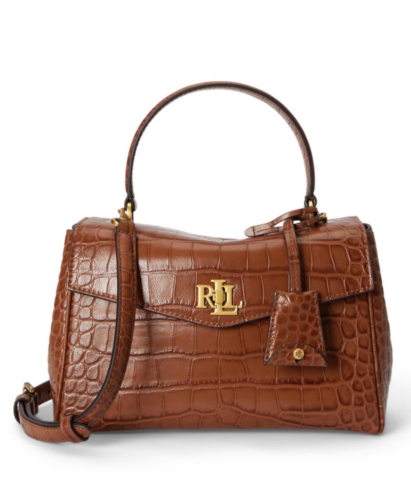 Farrah Croc-Embossed Small Soft Satchel Bag