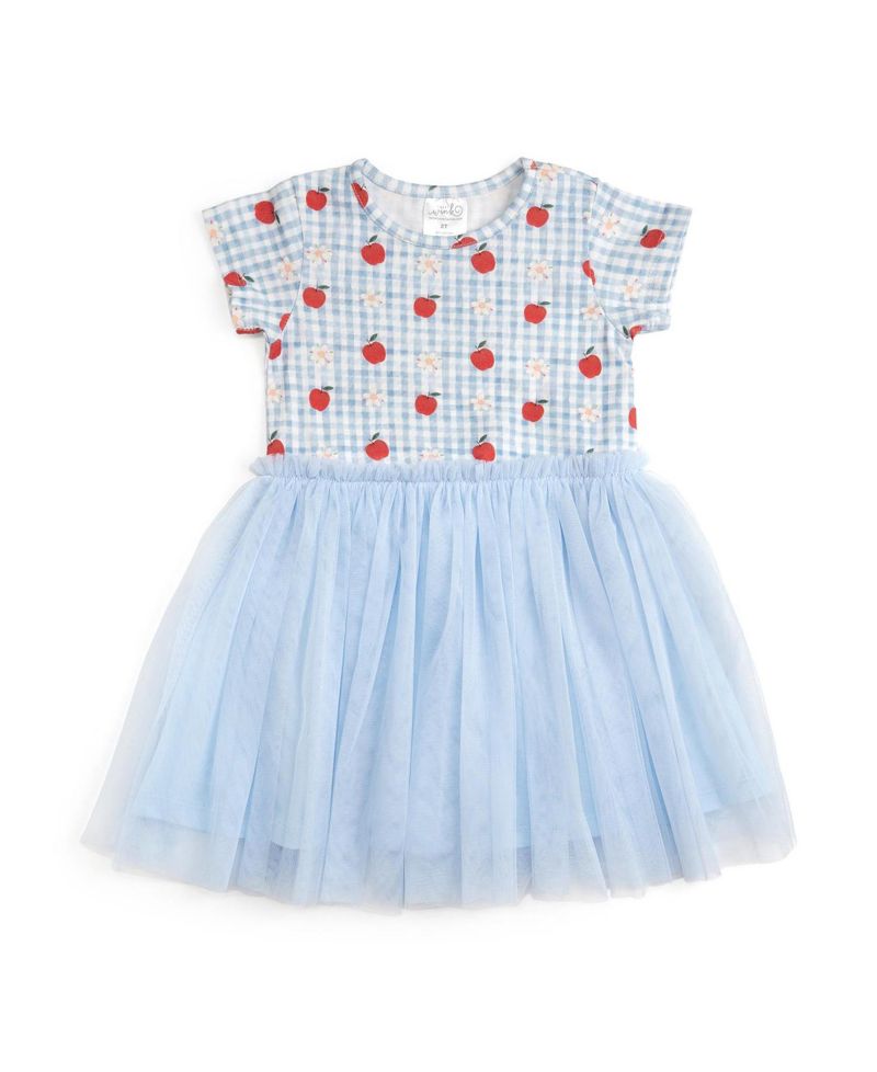 Little Girls Apple Gingham Short Sleeve Tutu Dress