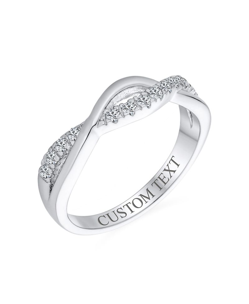 Intertwined Twist Half Eternity Pave CZ Infinity Band Ring Sterling Silver