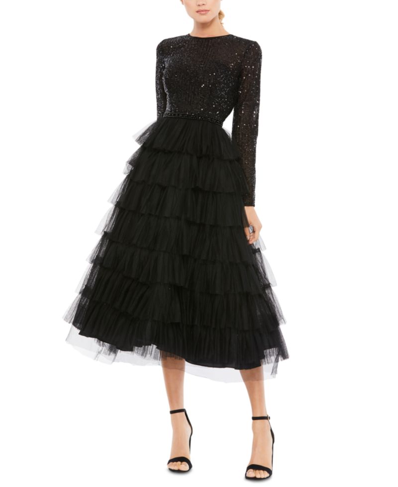 Women's Sequined Layered Tulle A-Line Cocktail Dress
