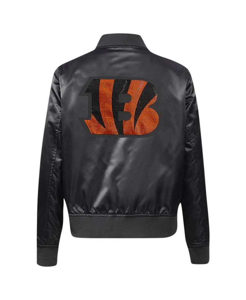 Women's Black Cincinnati Bengals Jeweled Satin Full-Snap Jacket