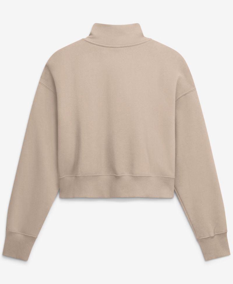 Women's Tan Georgia Bulldogs Neutral Stance Collection Oversized Phoenix Fleece Cropped Quarter-Zip Sweatshirt