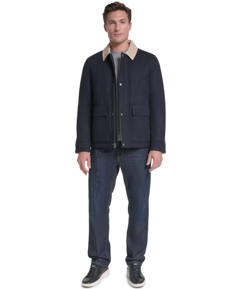 Men's Front-Zip Melton Wool Jacket