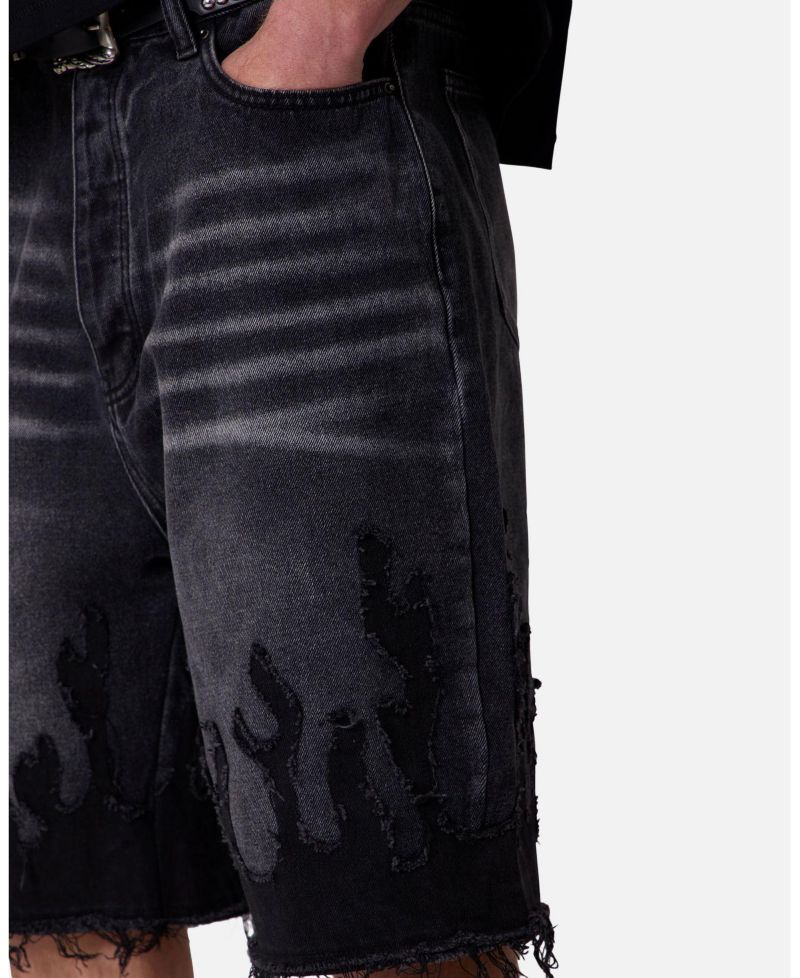 Men's Baggy Flame Denim Shorts