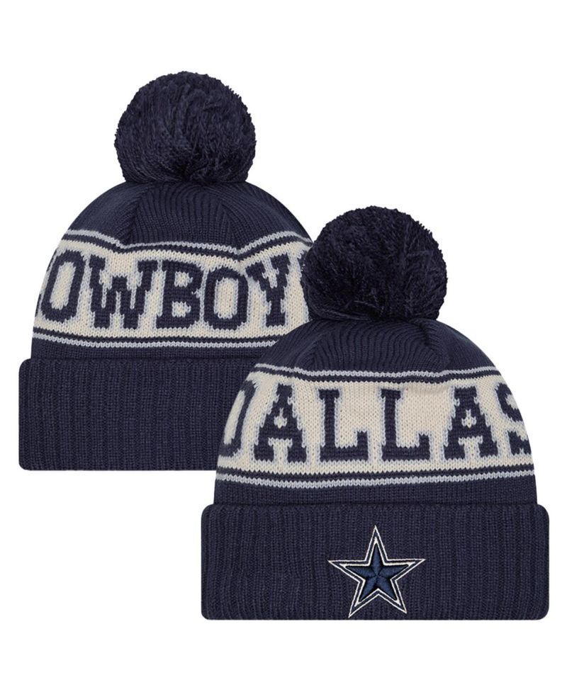 Men's Navy Dallas Cowboys Retro Cuffed with Pom Knit Hat