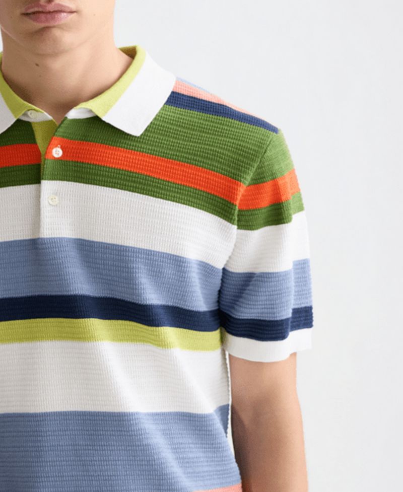 Men's Striped Knitted Polo Shirt