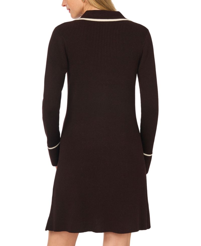 Women's Long-Sleeve Button-Front Fit-and-Flare Sweater Dress