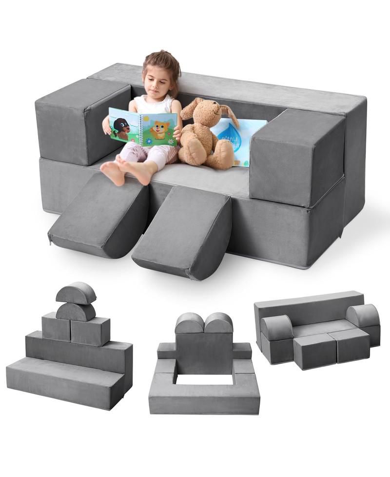 6-Piece Modular Kids Play Sofa with Convertible Design and Removable Covers