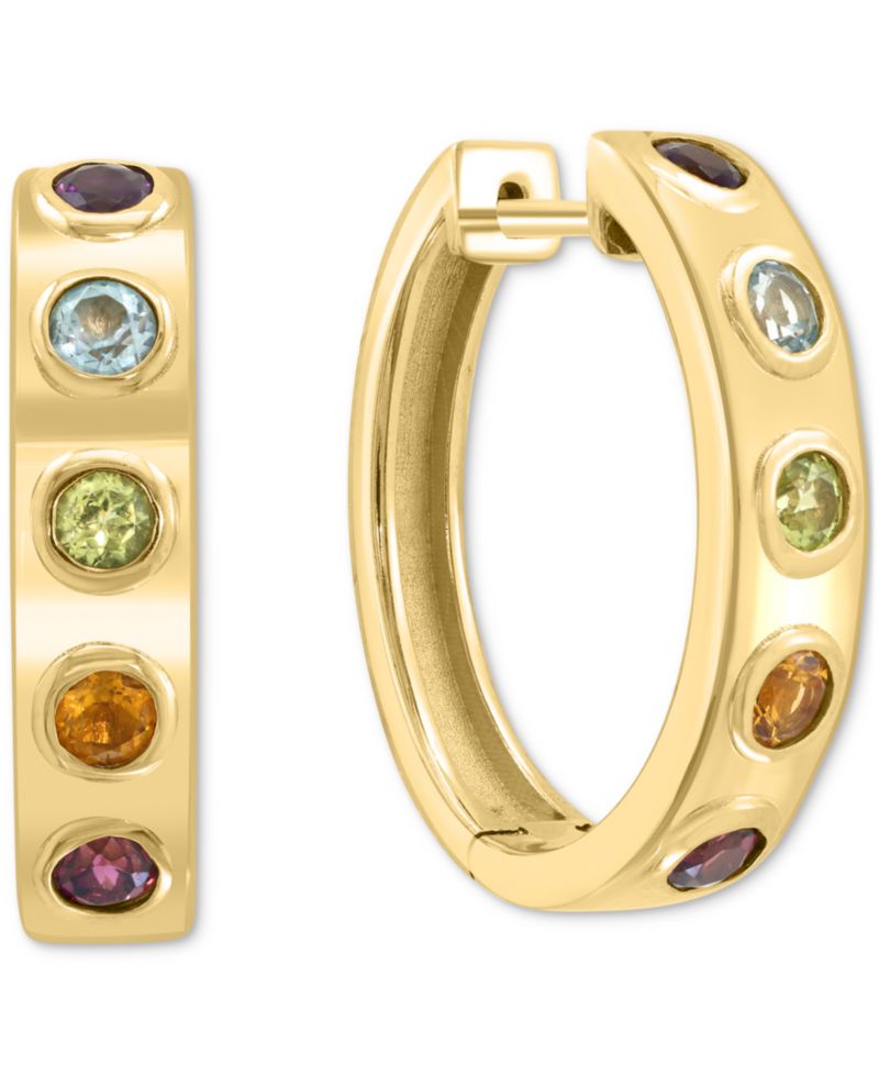 EFFY® Multi-Gemstone Bezel Small Hoop Earrings (1-1/6 ct. t.w.) in Gold-Plated Sterling Silver, 0.875