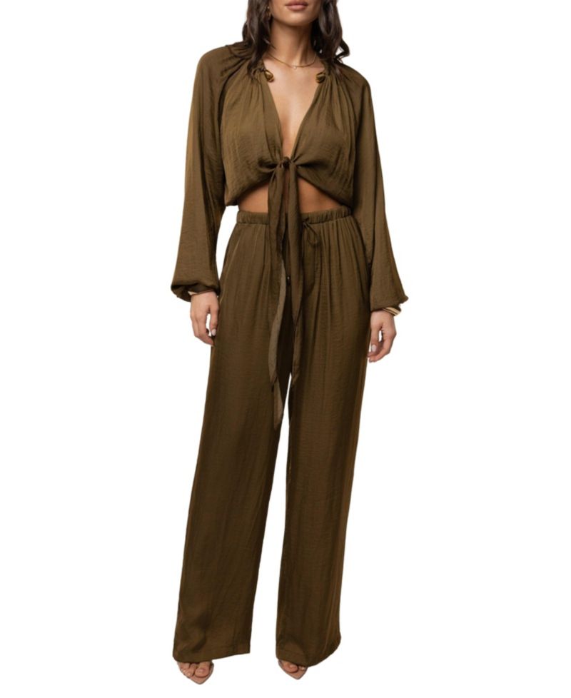 Women's Seaside Glow High-Waisted Wide-Leg Satin Pants