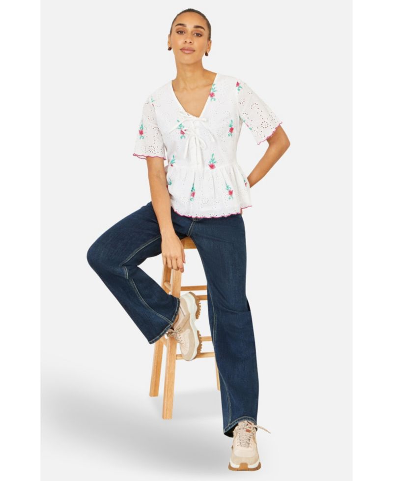 Women's Broderie Anglaise Embroidered Tie Top