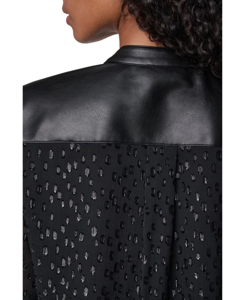 Women's Clip Dot Surplice V-Neck Long-Sleeve Blouse