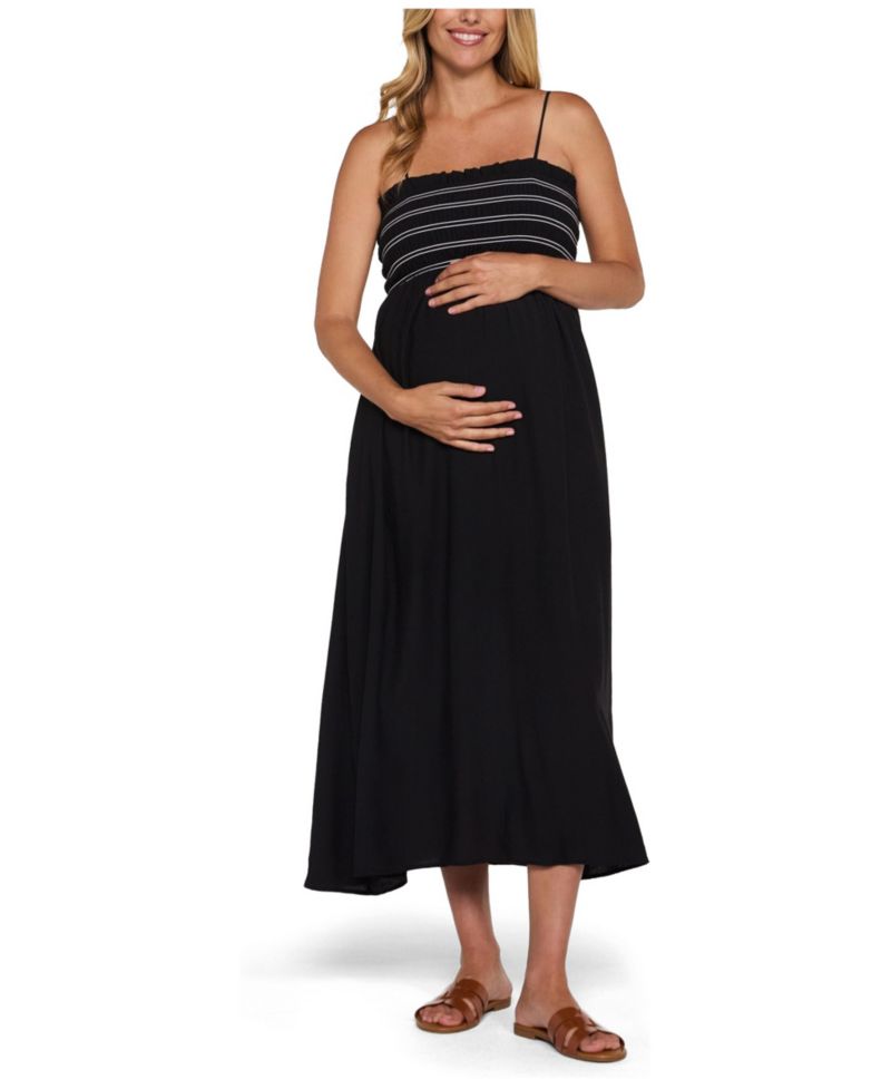 Women's Motherhood Smocked Maxi Dress With Removable Straps