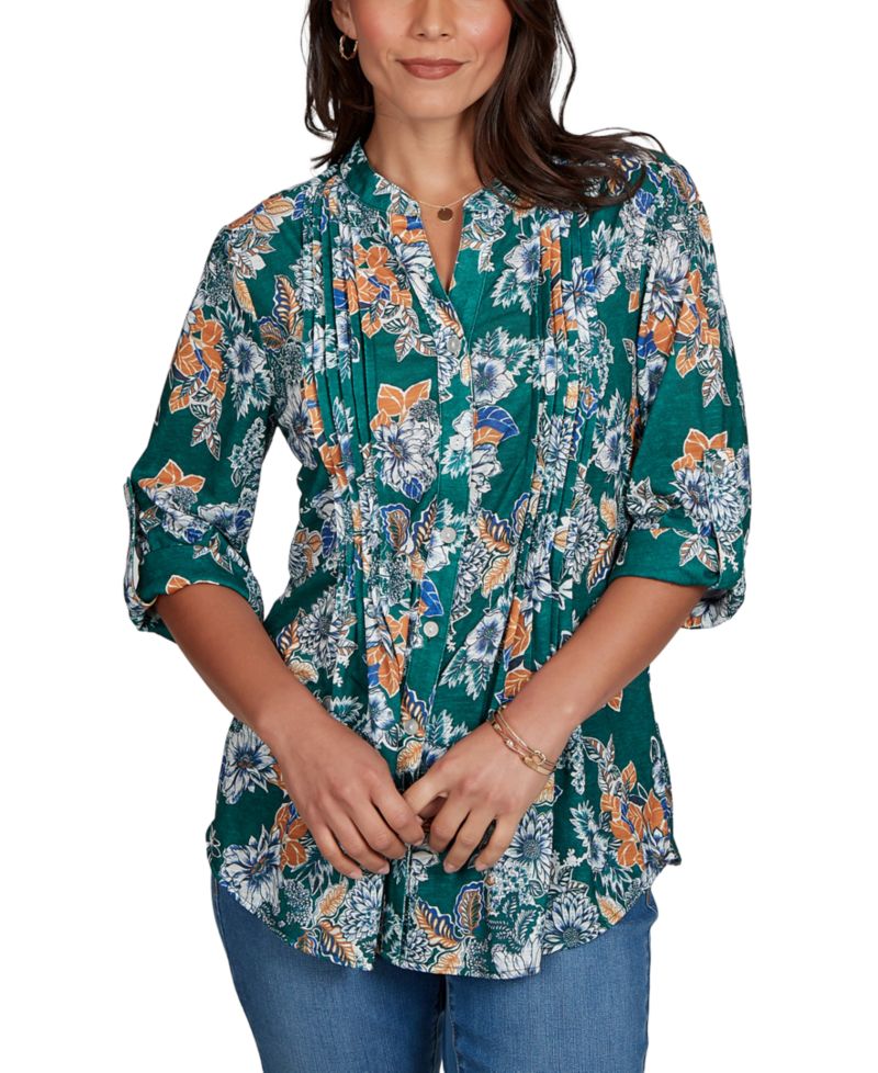 Petite Kensington Henley 3/4-Sleeve Floral Blouse