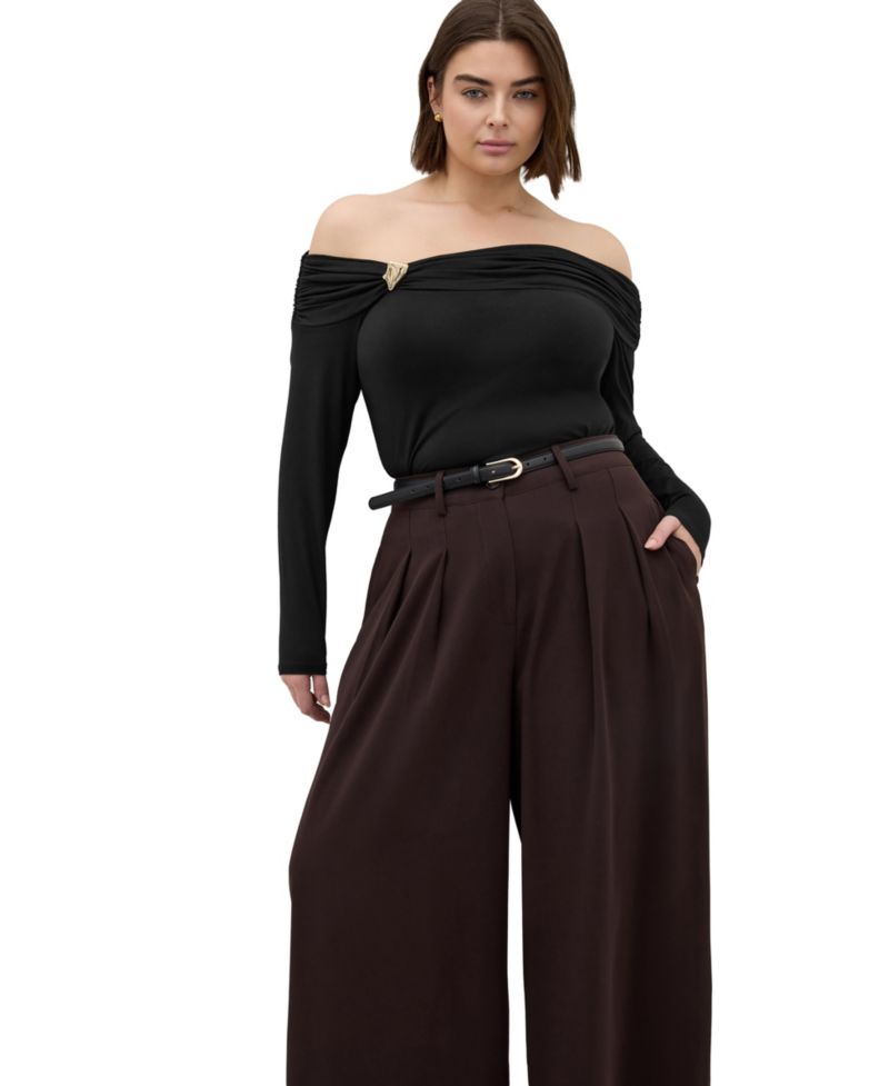 Women's Buckle Off Shoulder Long Sleeve Top