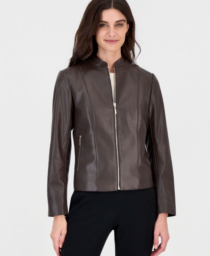 Petite Moto Fitted Zipper-Pocket Jacket