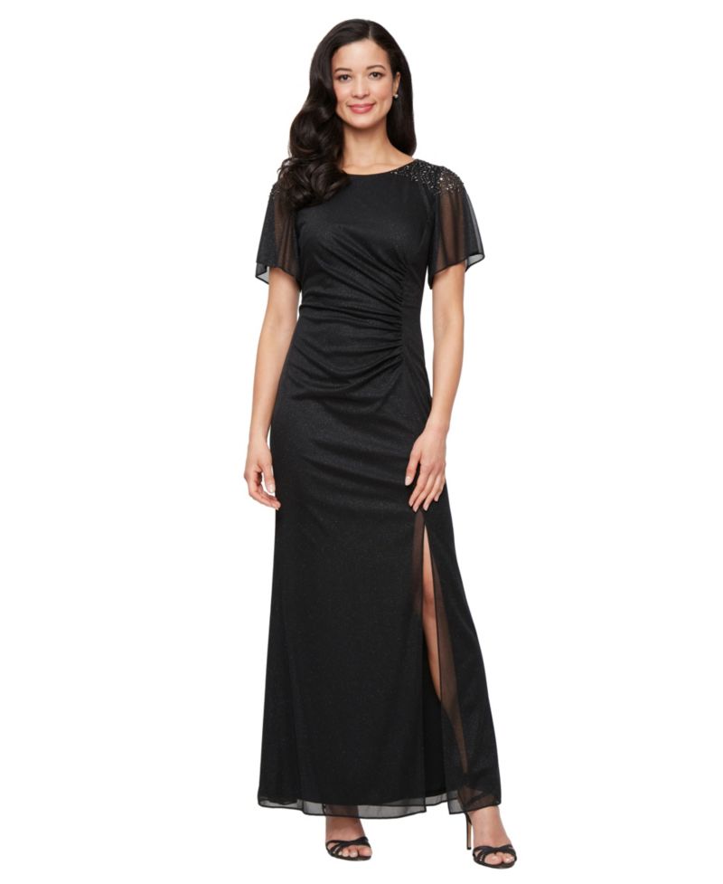 Women's Round-Neck Flutter-Sleeve Gown