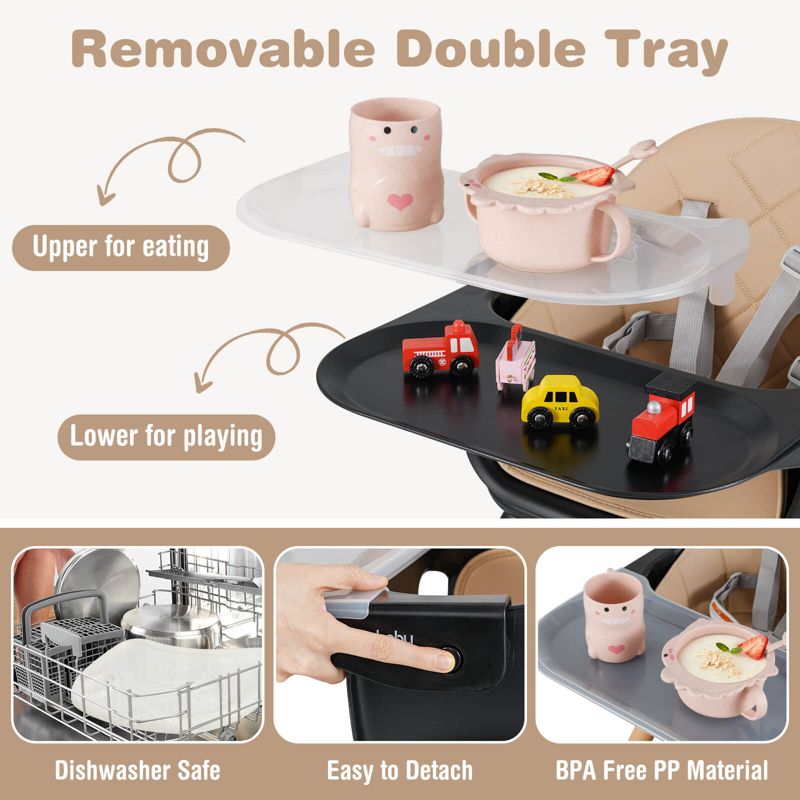 6-in-1 Convertible Wooden Baby Highchair Infant Feeding Chair with Removable Tray