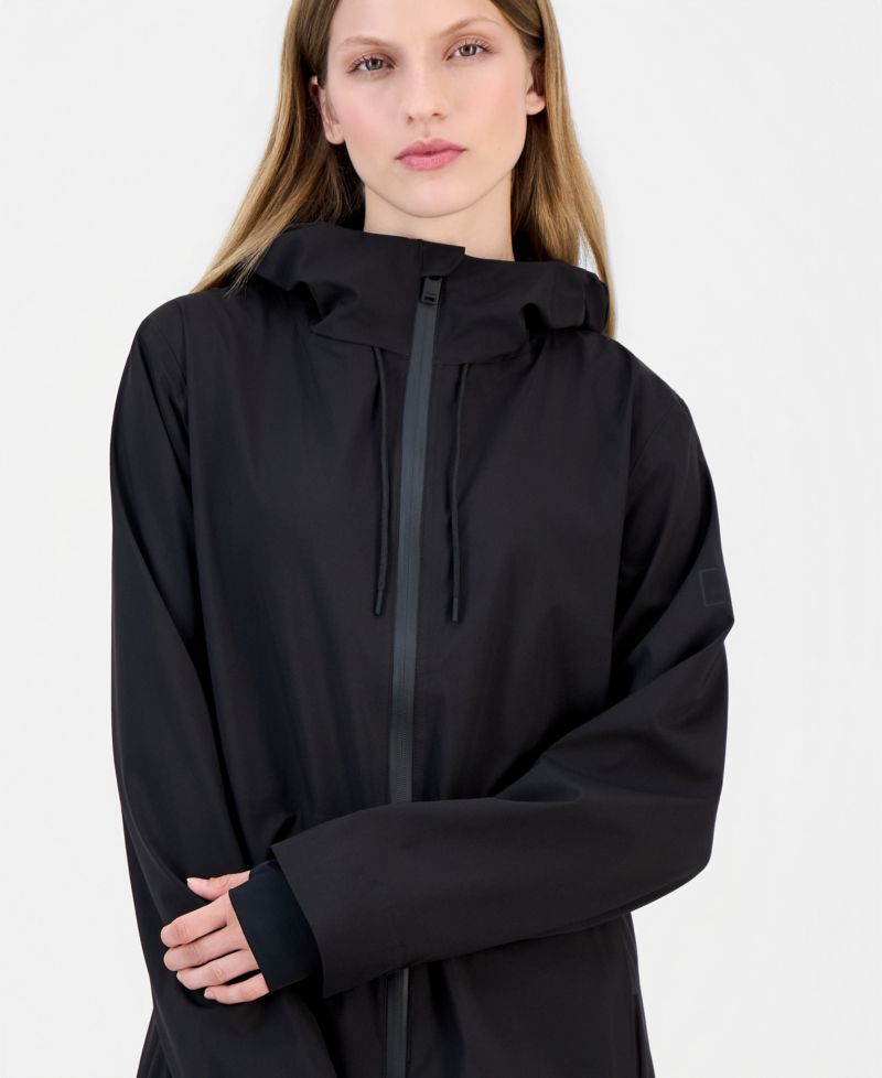 Women's Long Zip-Front Hooded Rain Coat