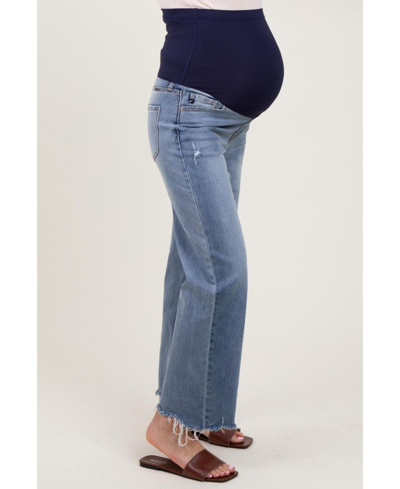 Women's Light Blue Fringe Hem Wide Leg Jeans