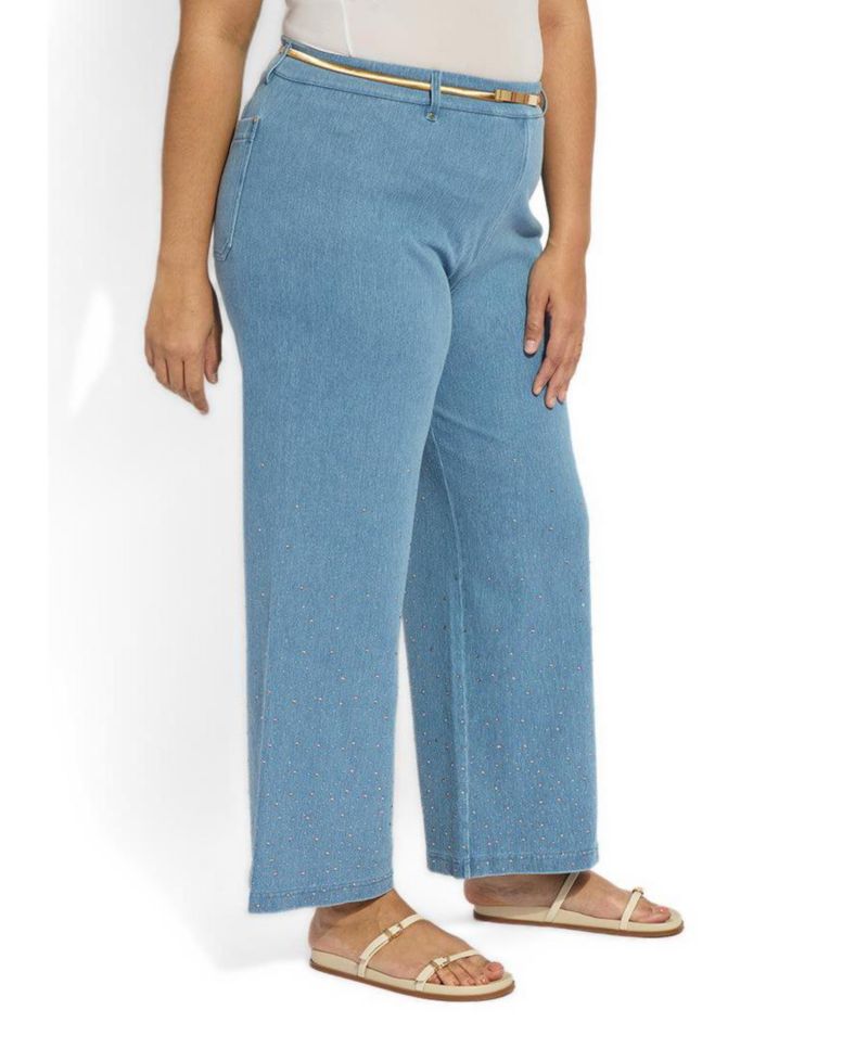 Plus Size Erin Crystal Embellished Wide-Leg 4-Way Stretch Jeans