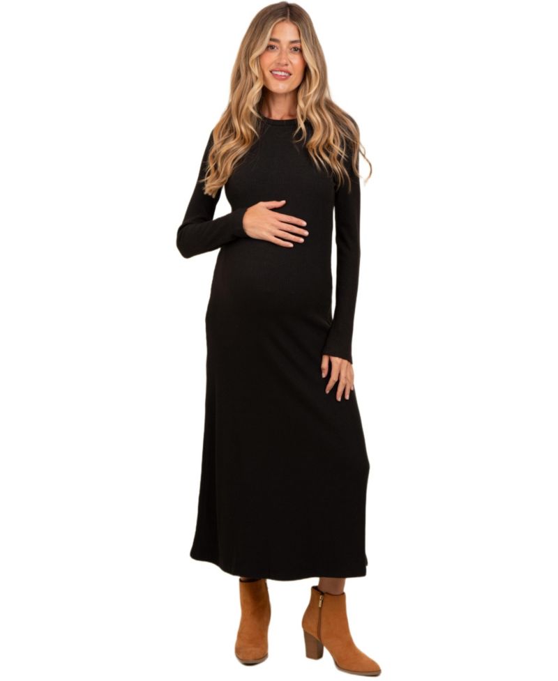 Women's Mocha Ribbed Knit Side Slit Midi Dress