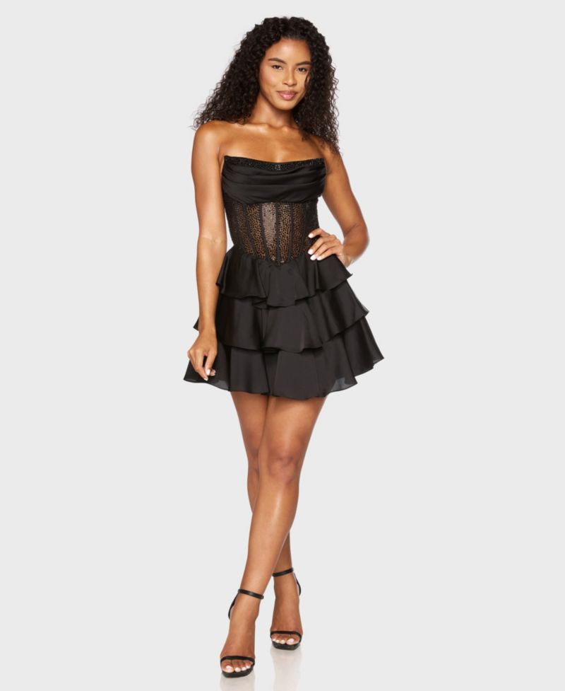 Juniors' Strapless Corset Lace-Up Back Mini Dress
