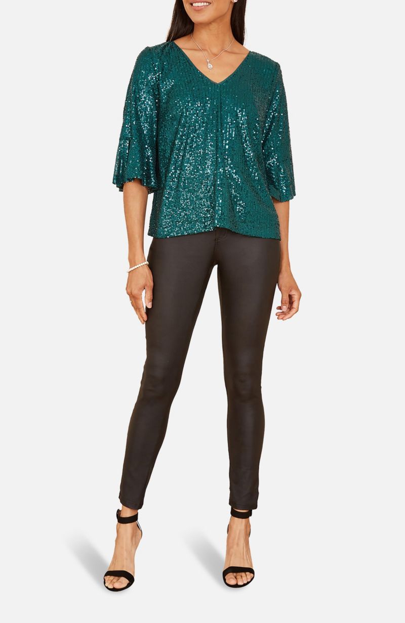 Women's Fluted Sleeve Sequin Top