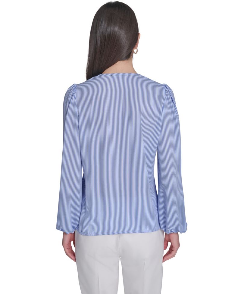 Women's V-Neck Striped Ruffle Blouse