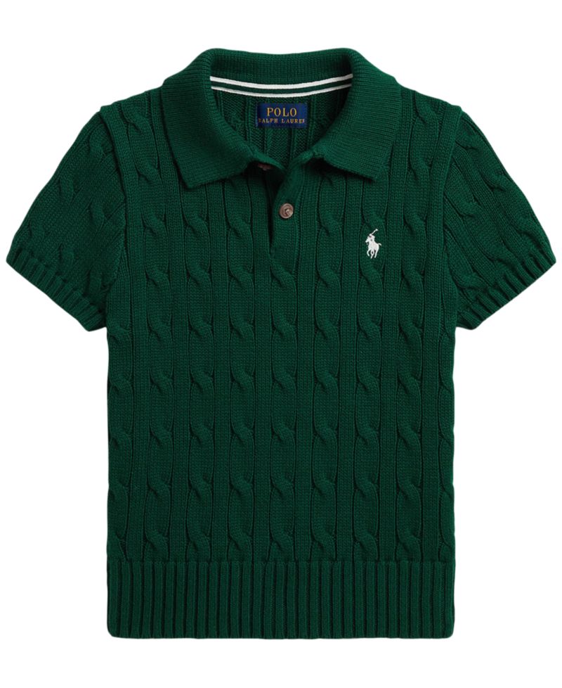 Boys' 2-7 Cable-Knit Cotton Polo Sweater