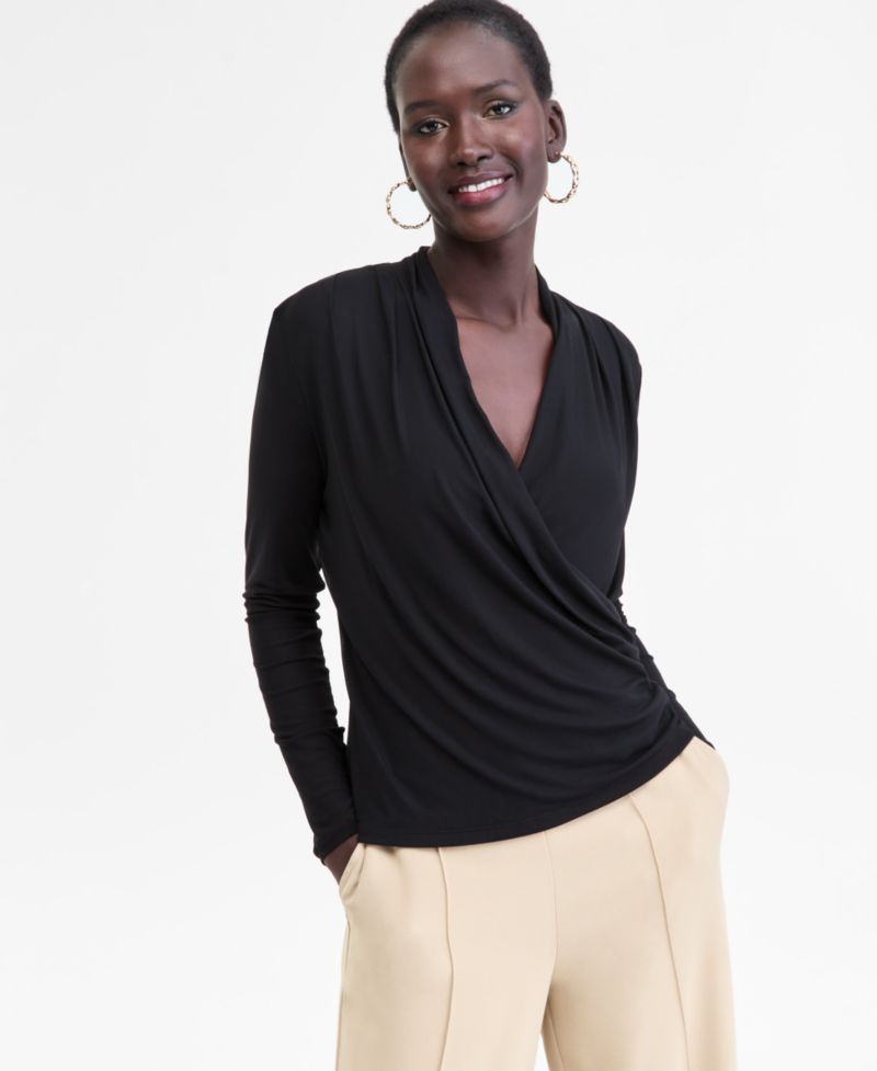 Women's Printed Mesh Surplice-Neck Top