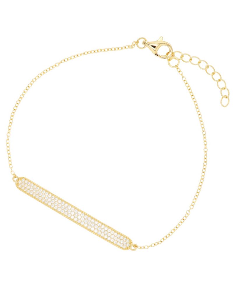 Cubic Zirconia Micro Pave Bar Bracelet in Sterling Silver (Also in 14k Gold Over Silver)
