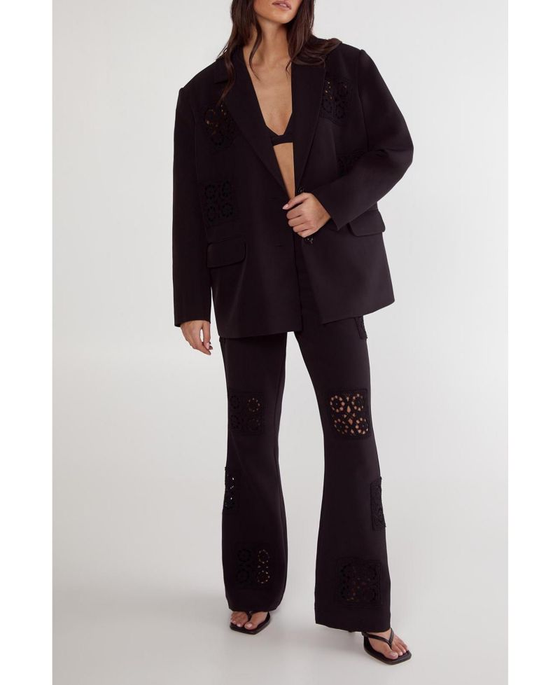 Women's Tailored Crochet Insert Oversized Blazer