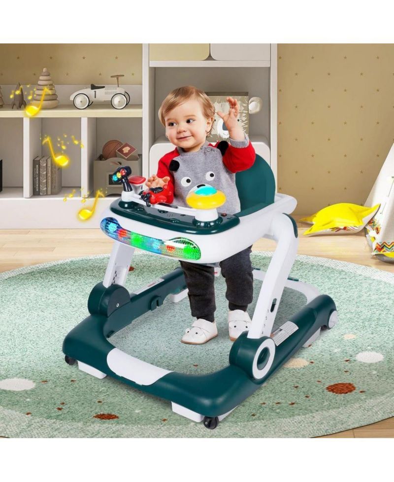 5-in-1 Baby Activity Walker with Music and Lights, Adjustable Height and Safety Bumper