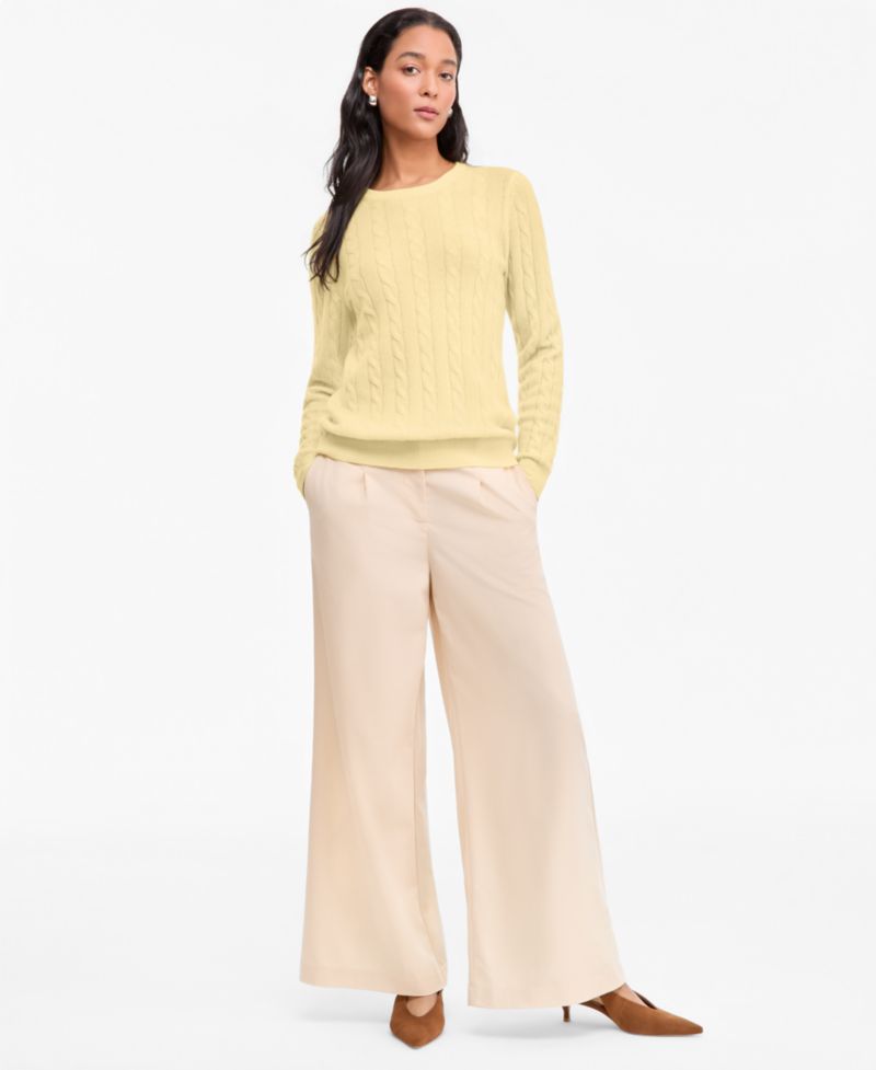 Petite Cable-Knit Crewneck 100% Cashmere Sweater