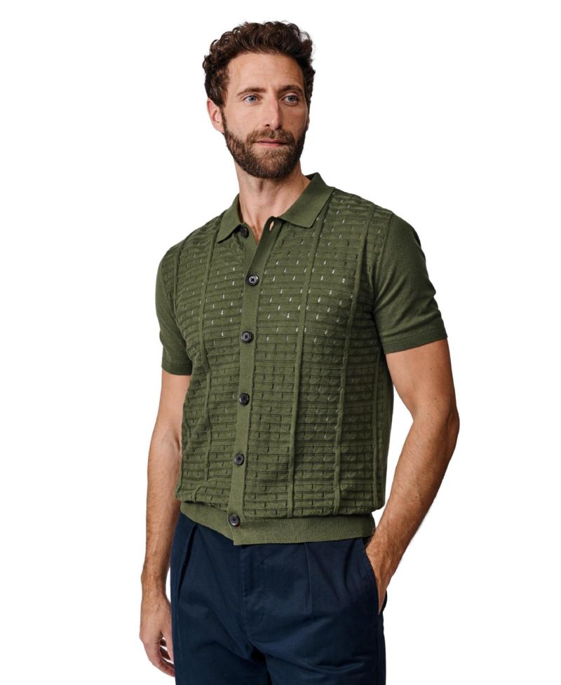 Men's Manor Textured Button Through Polo