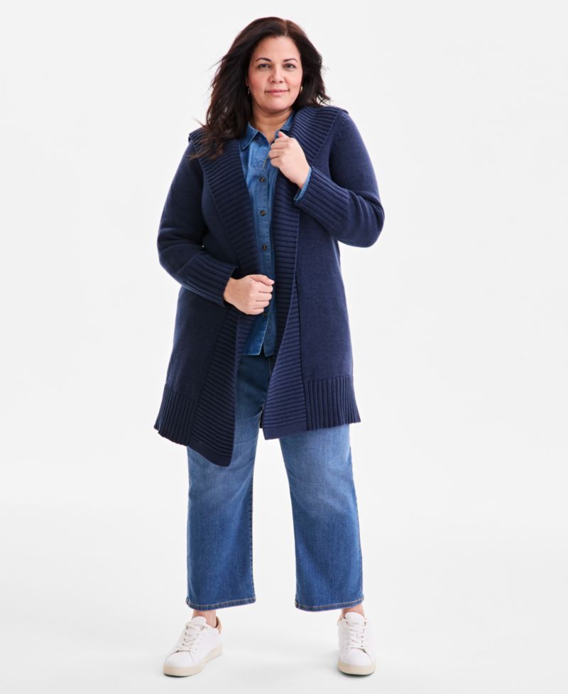 Plus Size Hooded Open-Front Cardigan Sweater